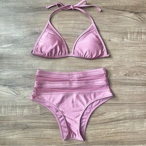 Mossimo Pink Shine Triangle Bikini Top & High Waist Bottoms Set